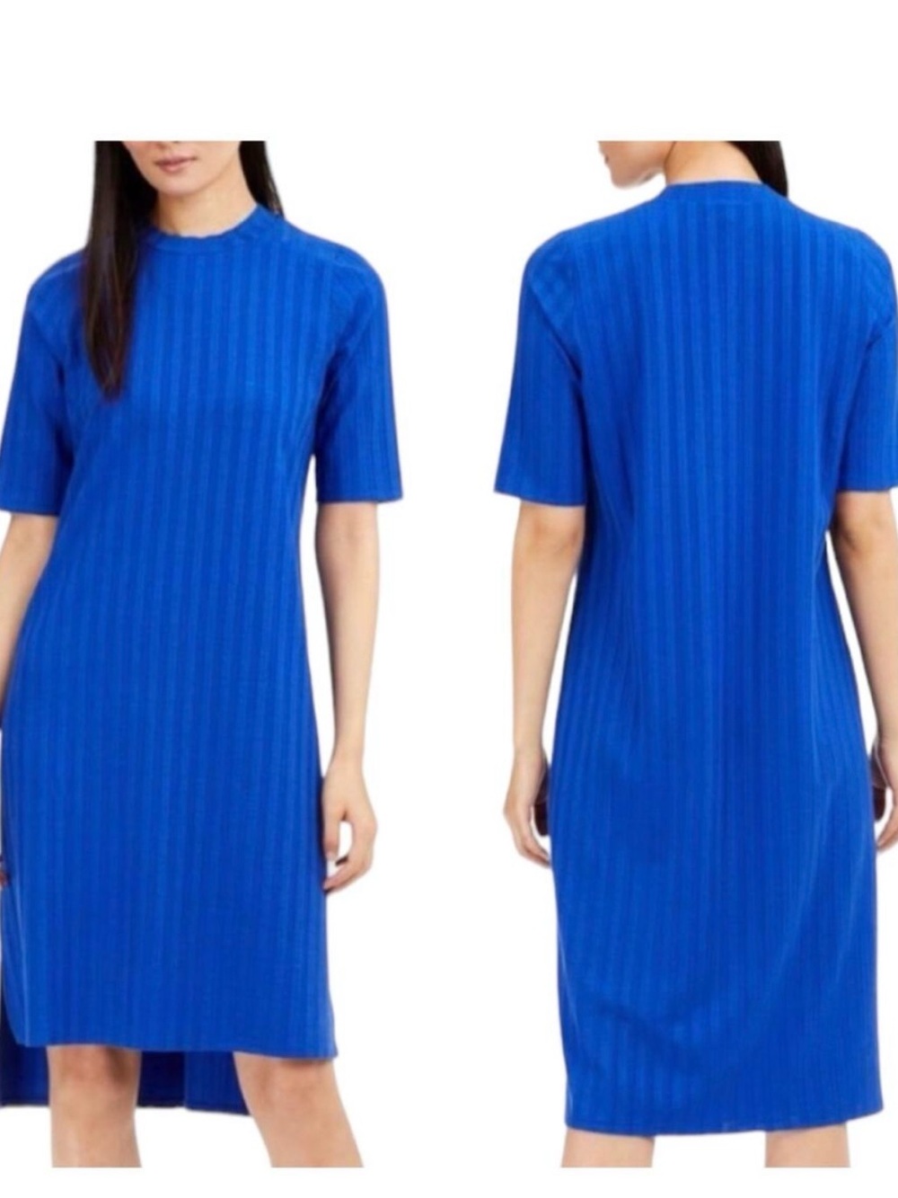 Eileen Fisher Petite Ribbed Short-Sleeve Midi Dress in Bright Blue